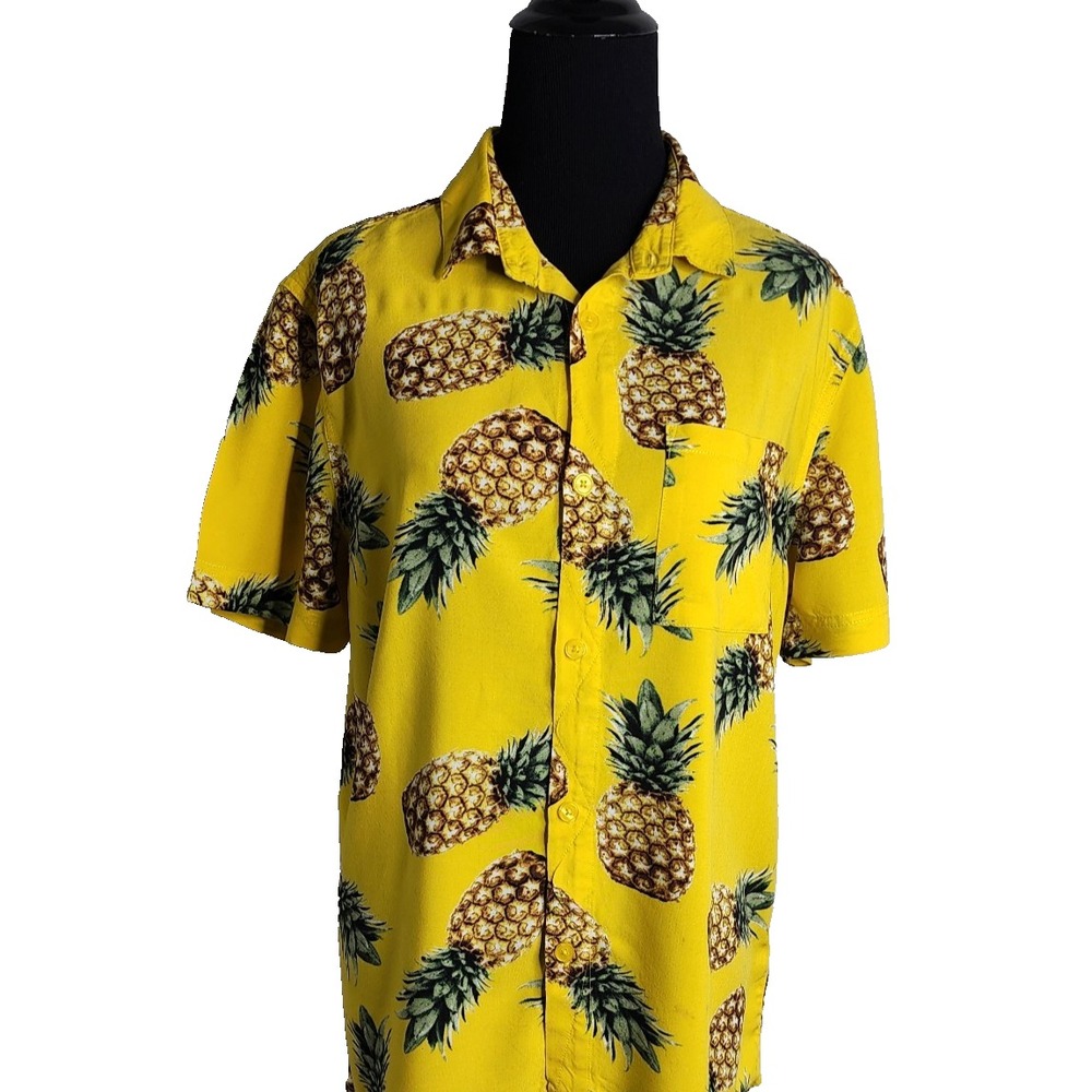 Pineapple Floral Yellow Tropical Men's Shirt Hawiian Vacation Aloha Beach